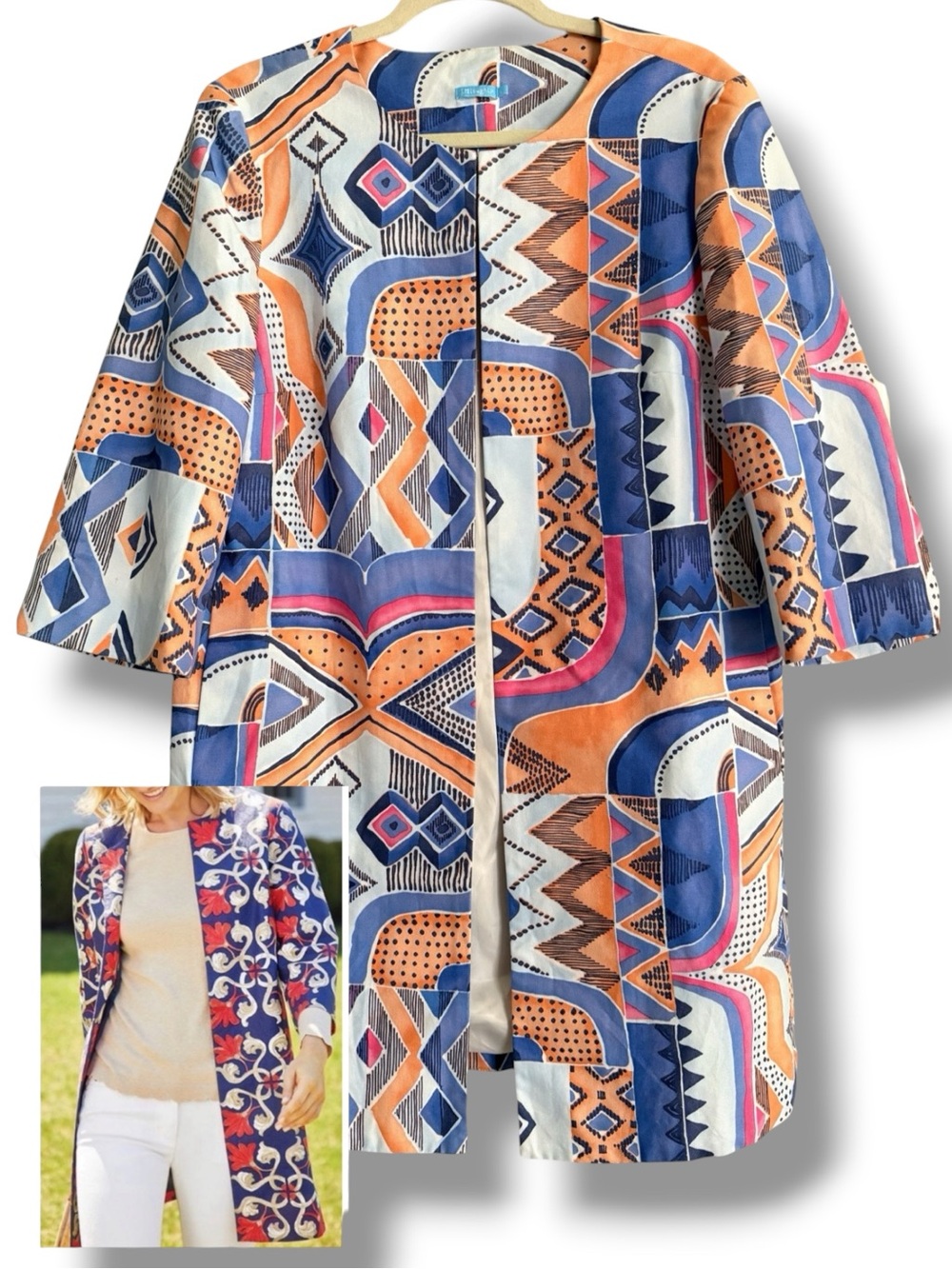 J. McLaughlin Sussex Jacket Coat Outwear Size Large Sky Blue/Orange
Turkish